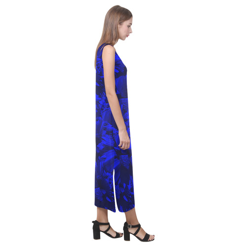 A202 Blue Peaks Abstract Phaedra Sleeveless Open Fork Long Dress (Model D08)