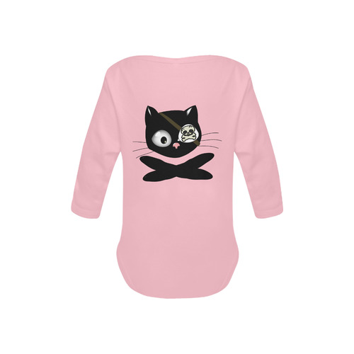 Cute Pirate Kitty Cat With Eye Patch Baby Powder Organic Long Sleeve One Piece (Model T27)