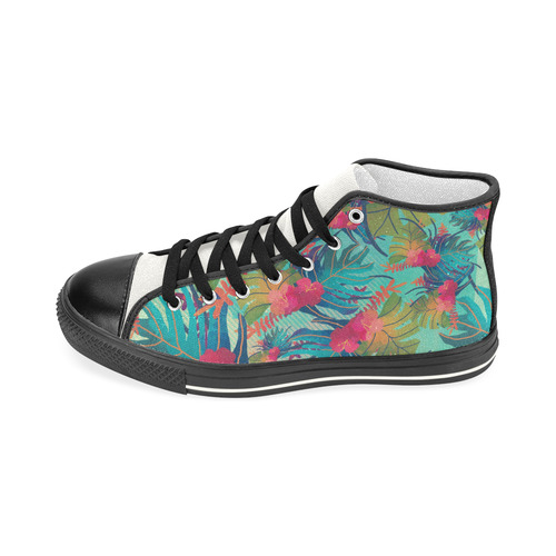 Watercolor Leaves Tropical Floral Pattern Women's Classic High Top Canvas Shoes (Model 017)