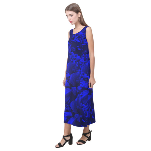 A202 Blue Peaks Abstract Phaedra Sleeveless Open Fork Long Dress (Model D08)