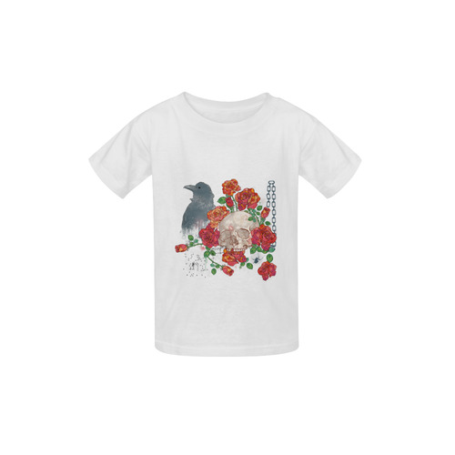 watercolor skull and roses Kid's  Classic T-shirt (Model T22)