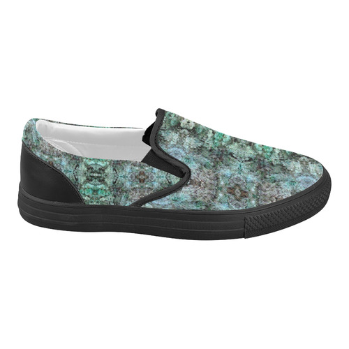 Green Black Gothic Pattern Women's Slip-on Canvas Shoes (Model 019)