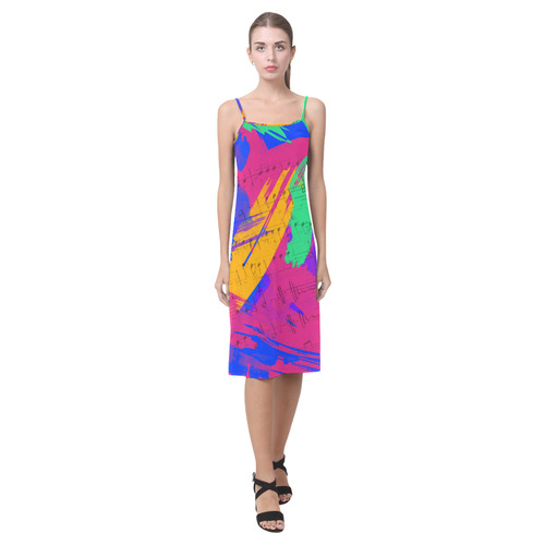 Groovy Paint Brush Strokes with Music Notes Alcestis Slip Dress (Model D05)