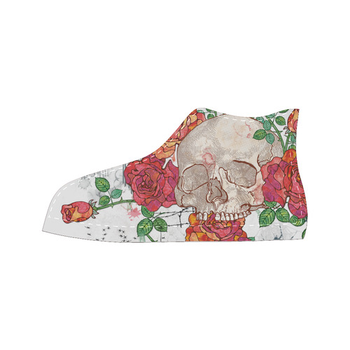 watercolor skull and roses Women's Classic High Top Canvas Shoes (Model 017)