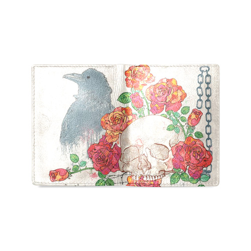 watercolor skull and roses Men's Leather Wallet (Model 1612)