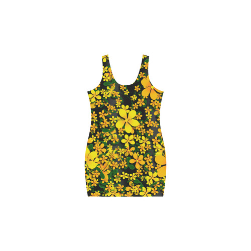 Pretty Orange & Yellow Flowers on Black Medea Vest Dress (Model D06)