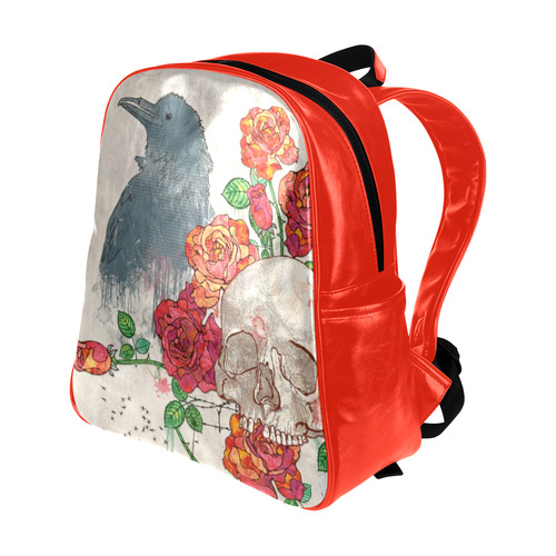 watercolor skull and roses Multi-Pockets Backpack (Model 1636)