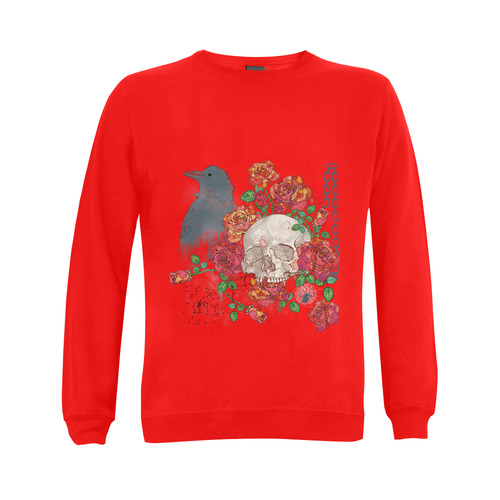 watercolor skull and roses Gildan Crewneck Sweatshirt(NEW) (Model H01)