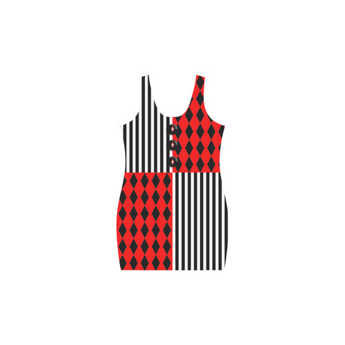 Black and Red Harlequin & Stripes Medea Vest Dress (Model D06)