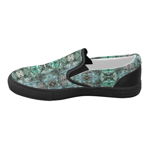 Green Black Gothic Pattern Women's Slip-on Canvas Shoes (Model 019)