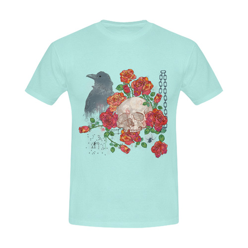 watercolor skull and roses Men's Slim Fit T-shirt (Model T13)