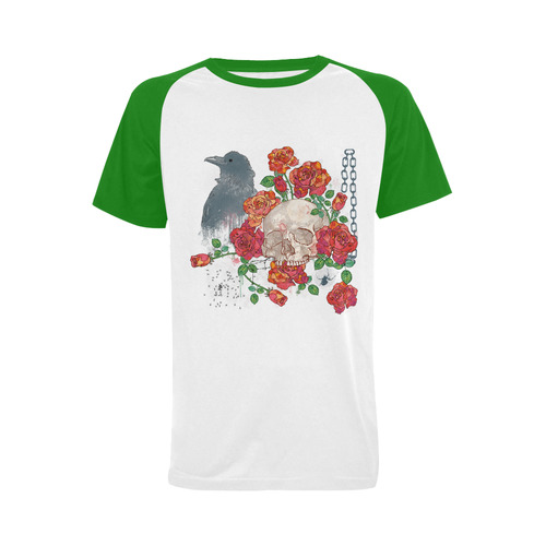 watercolor skull and roses Men's Raglan T-shirt Big Size (USA Size) (Model T11)
