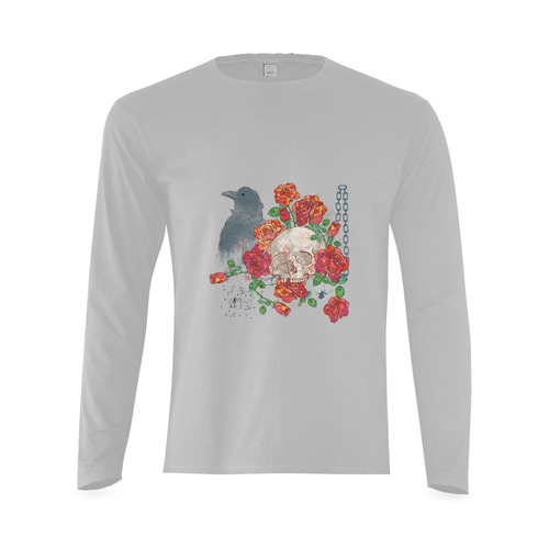 watercolor skull and roses Sunny Men's T-shirt (long-sleeve) (Model T08)