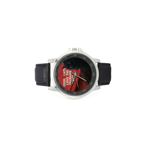 "Cool Cats Love Crimson Tide" Unisex Stainless Steel Leather Strap Watch(Model 202)