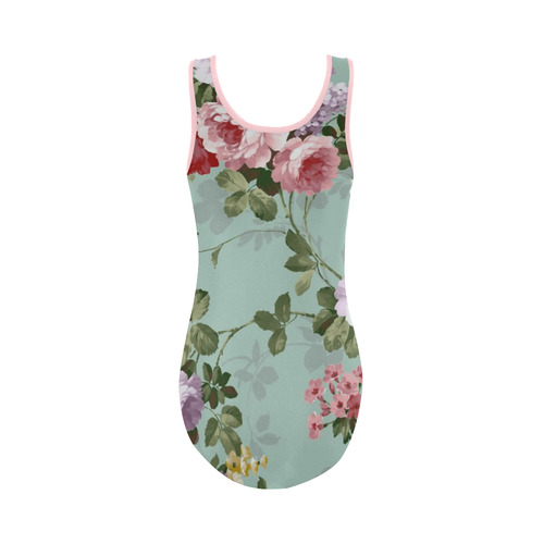 Vintage Beautiful Rose Floral Wallpaper Pattern Vest One Piece Swimsuit (Model S04)