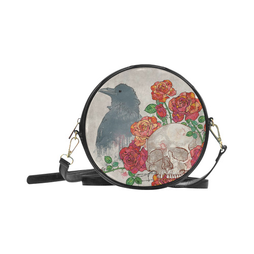 watercolor skull and roses Round Sling Bag (Model 1647)