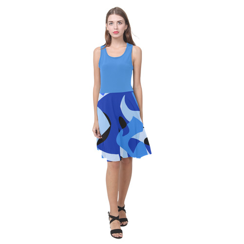 A201 Abstract Shades of Blue and Black Atalanta Casual Sundress(Model D04)