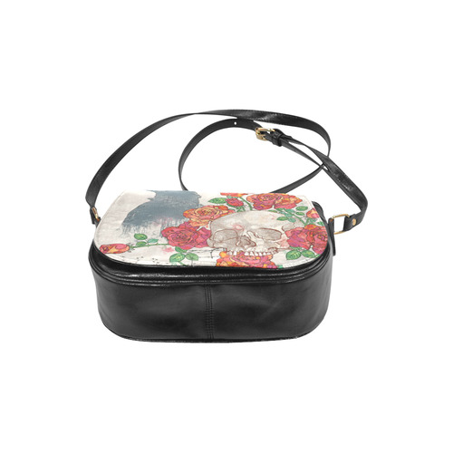 watercolor skull and roses Classic Saddle Bag/Large (Model 1648)