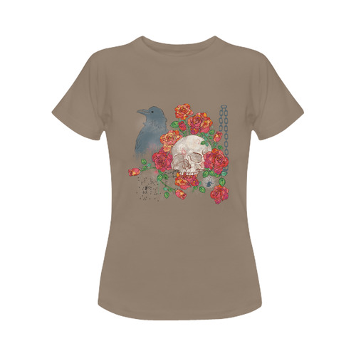 watercolor skull and roses Women's Classic T-Shirt (Model T17）