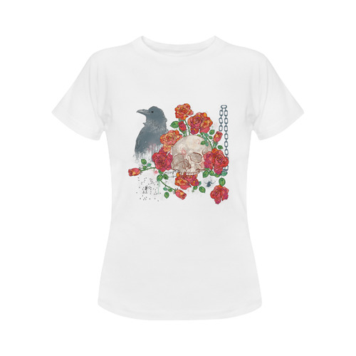 watercolor skull and roses Women's Classic T-Shirt (Model T17）