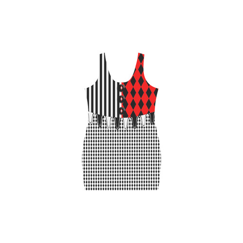 Black and Red Harlequin & Stripes Medea Vest Dress (Model D06)