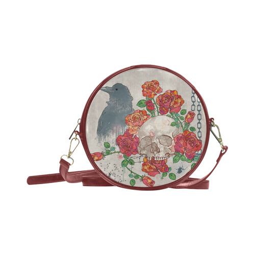 watercolor skull and roses Round Sling Bag (Model 1647)