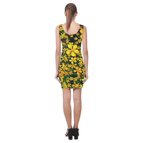 Pretty Orange & Yellow Flowers on Black Medea Vest Dress (Model D06)