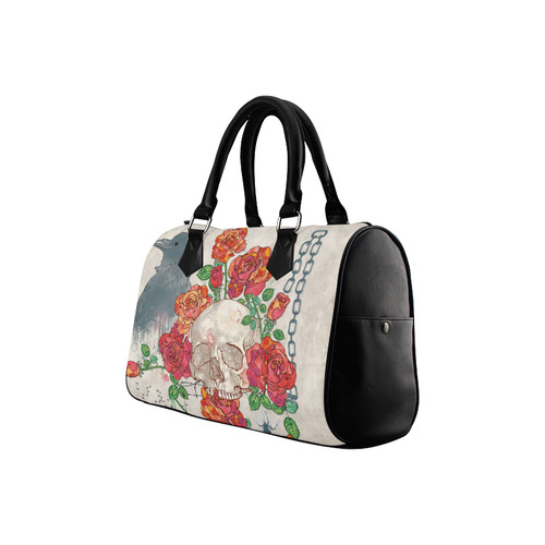 watercolor skull and roses Boston Handbag (Model 1621)