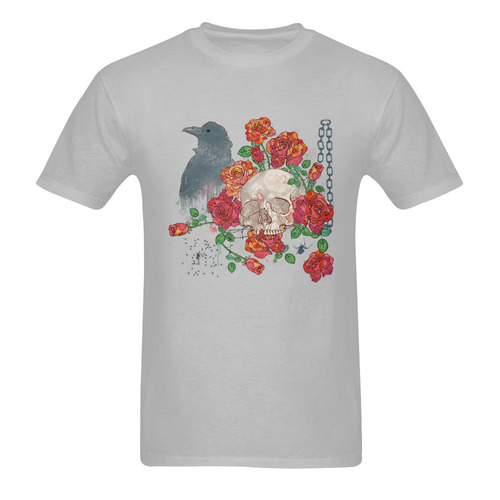 watercolor skull and roses Men's T-Shirt in USA Size (Two Sides Printing)