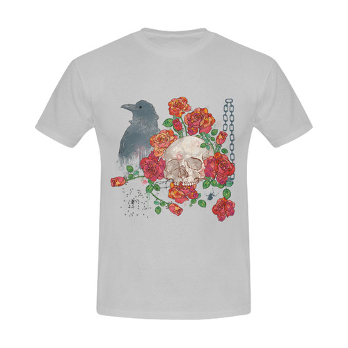 watercolor skull and roses Men's Slim Fit T-shirt (Model T13)