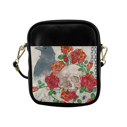 watercolor skull and roses Sling Bag (Model 1627)