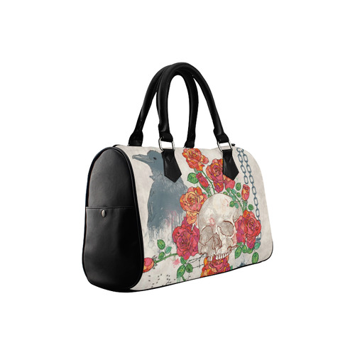 watercolor skull and roses Boston Handbag (Model 1621)