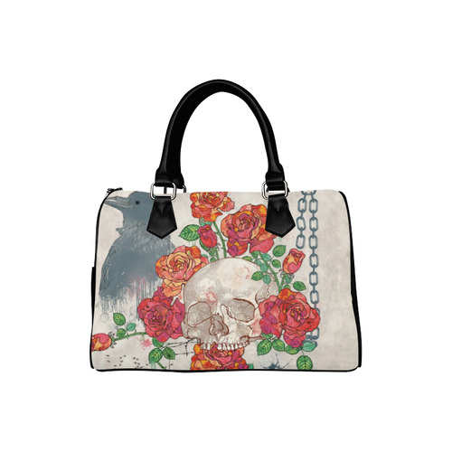 watercolor skull and roses Boston Handbag (Model 1621)