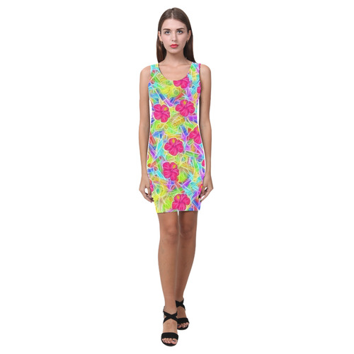 Pretty Pink Hawaiian Flowers Pattern Medea Vest Dress (Model D06)
