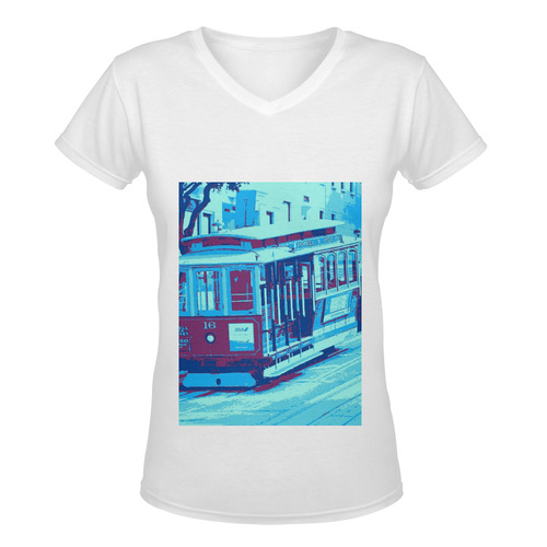 San Francisco aqua Women's Deep V-neck T-shirt (Model T19)