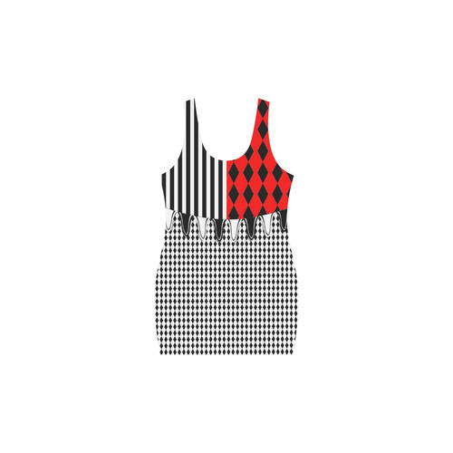 Black and Red Harlequin & Stripes Medea Vest Dress (Model D06)