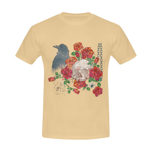 watercolor skull and roses Men's Slim Fit T-shirt (Model T13)