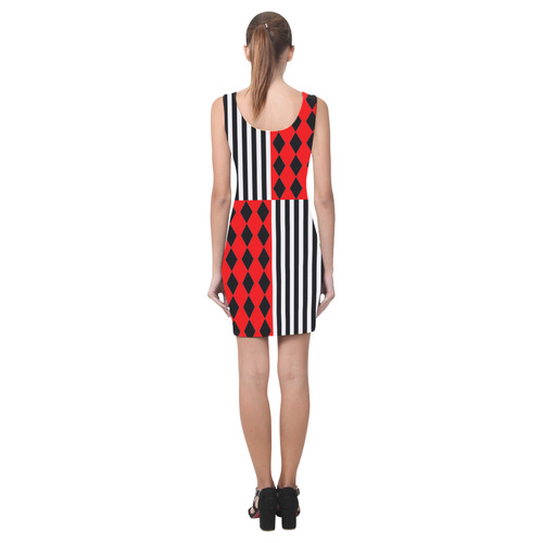 Black and Red Harlequin & Stripes Medea Vest Dress (Model D06)