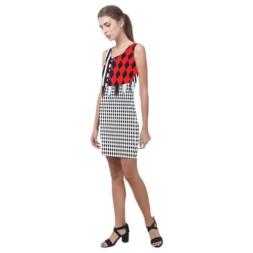 Black and Red Harlequin & Stripes Medea Vest Dress (Model D06)