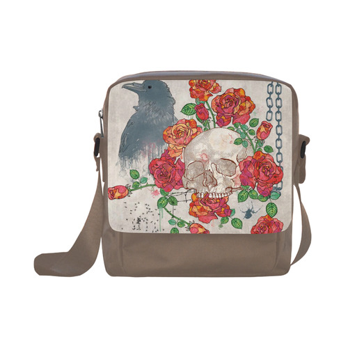 watercolor skull and roses Crossbody Nylon Bags (Model 1633)