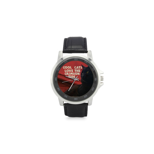 "Cool Cats Love Crimson Tide" Unisex Stainless Steel Leather Strap Watch(Model 202)