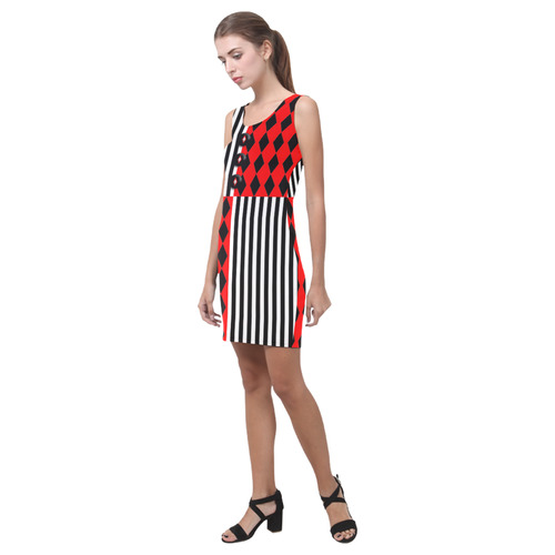 Black and Red Harlequin & Stripes Medea Vest Dress (Model D06)