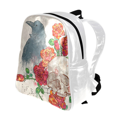 watercolor skull and roses Multi-Pockets Backpack (Model 1636)