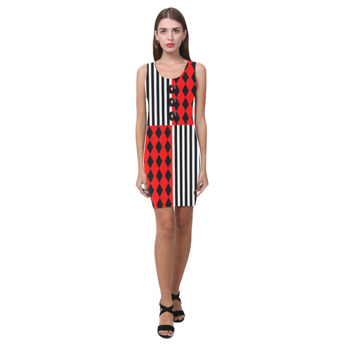 Black and Red Harlequin & Stripes Medea Vest Dress (Model D06)
