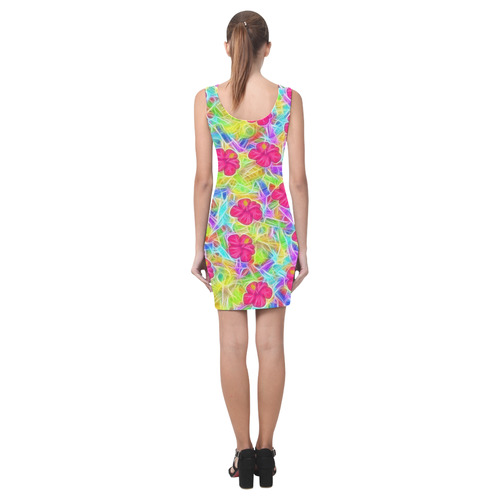 Pretty Pink Hawaiian Flowers Pattern Medea Vest Dress (Model D06)