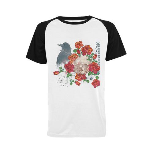 watercolor skull and roses Men's Raglan T-shirt Big Size (USA Size) (Model T11)