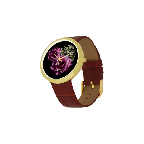 floral heart Women's Golden Leather Strap Watch(Model 212)