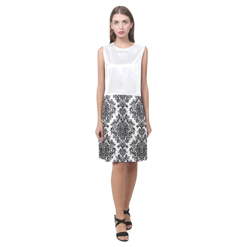 Black and White Damask Eos Women's Sleeveless Dress (Model D01)