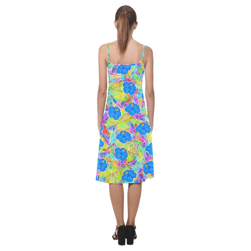 Pretty Blue Hawaiian Flowers Pattern Alcestis Slip Dress (Model D05)