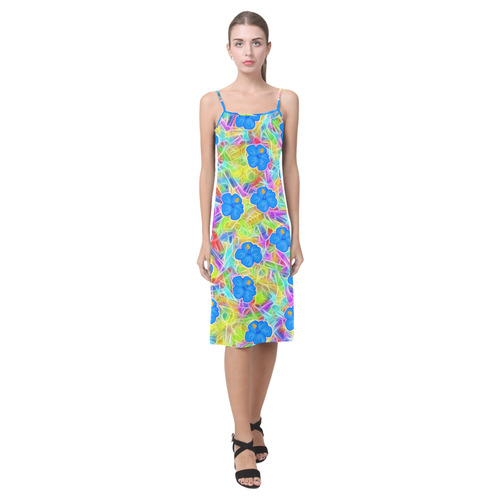 Pretty Blue Hawaiian Flowers Pattern Alcestis Slip Dress (Model D05)